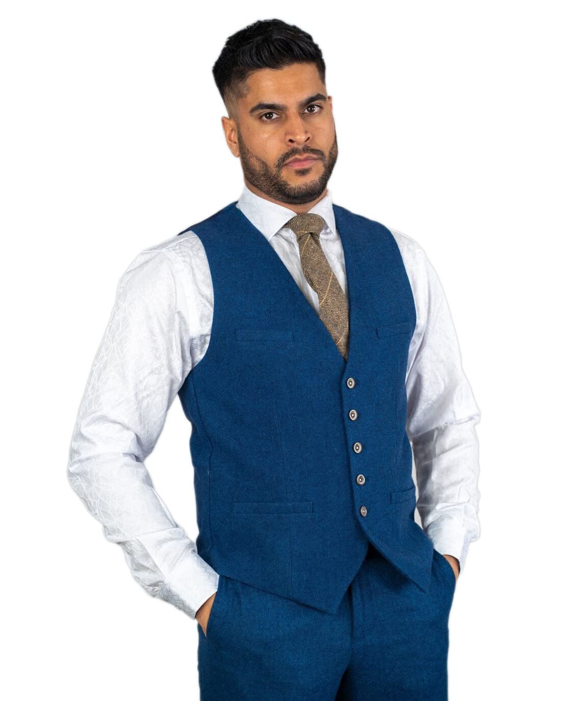 SIRRI Abito da Uomo in Lana Tweed da Matrimonio Slim Fit Abbinato Blu Venduto separatamente