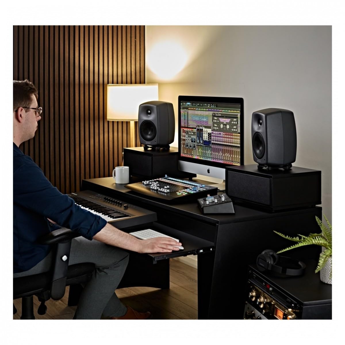Home Studio Desk For Music Production, Walnut
