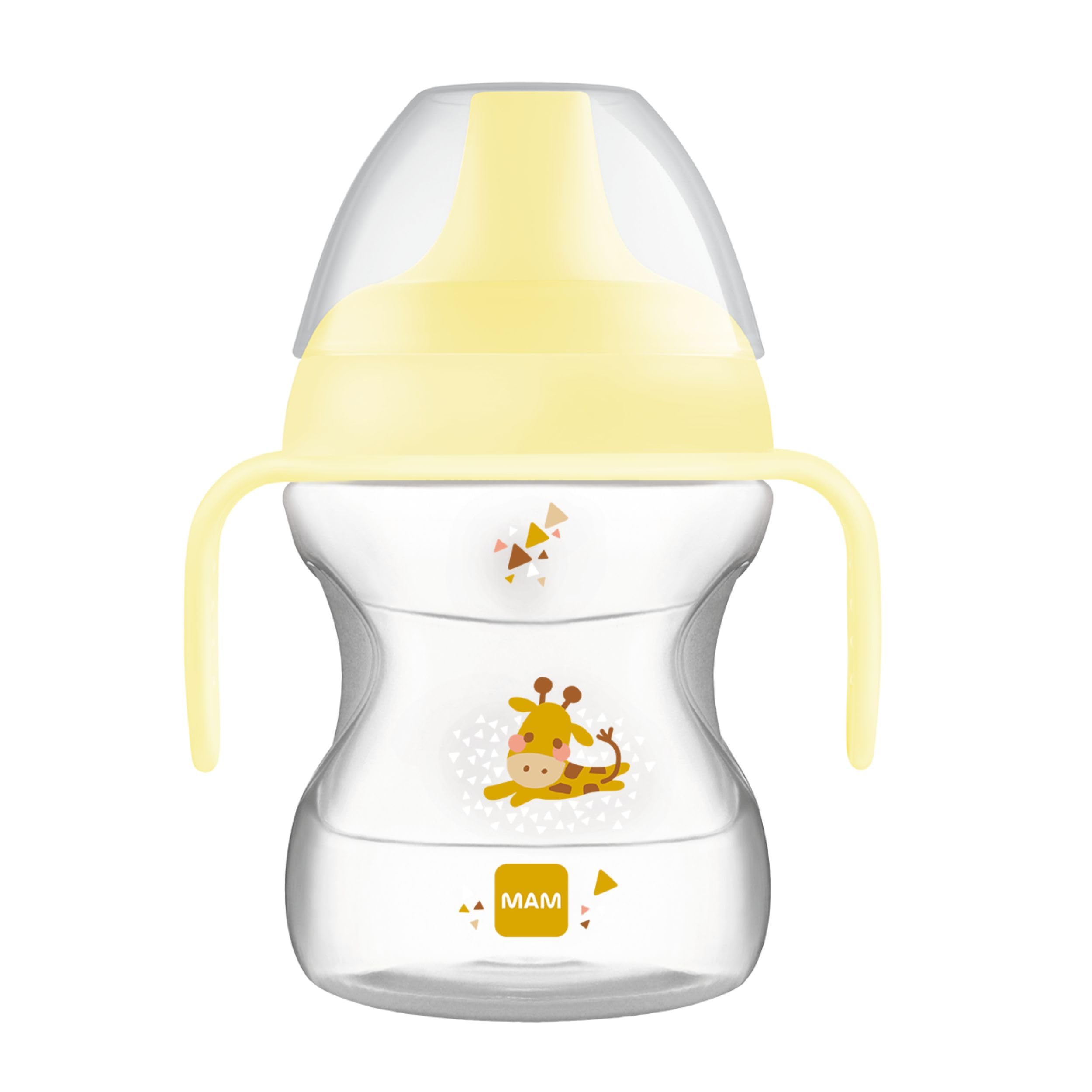 MAM Learn to Drink Cup Tazza bambini 190 ml, Biberon acqua e latte per neonati 6+ mesi con beccuccio anti-goccia e valvola per flusso libero, Borraccia neonato con pratici manici antiscivolo, Neutro