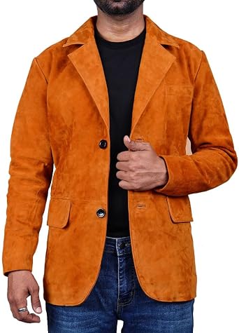 Mens Suede Blazer Sport Coat Lightweight Two Button Suit Blazer Suede Leather Jacket Blazer Coat for Men