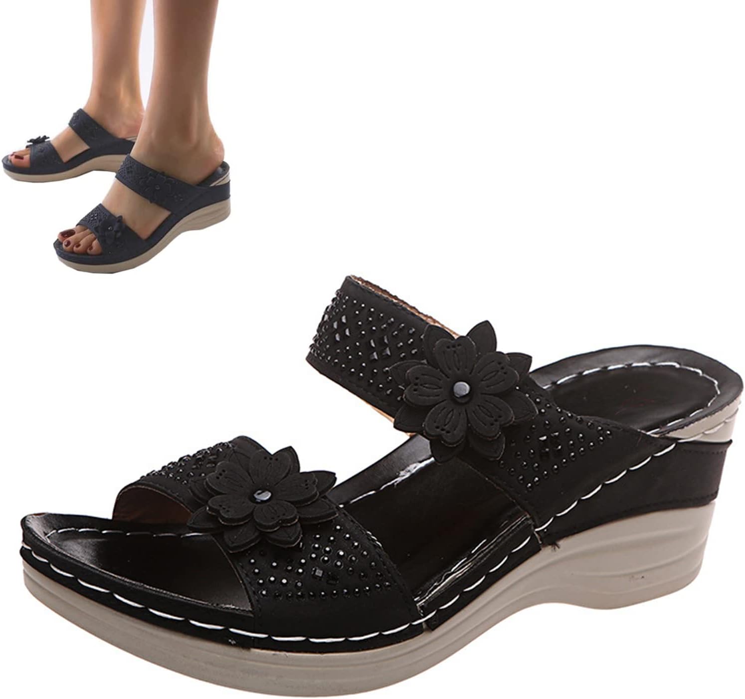 Sursell Women's Comfy Orthotic Sandals,Vintage Casual Floral Platform