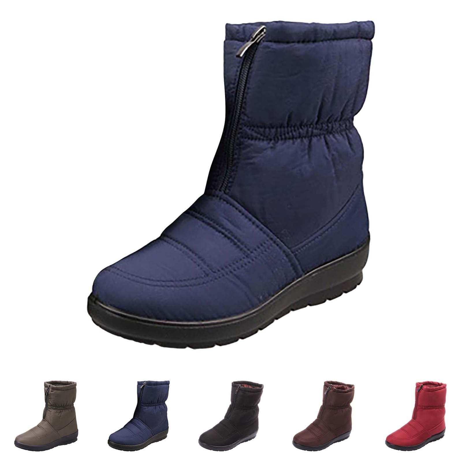 Bottines pour femme avec fermeture éclair - Bottes plates confortables et antidérapantes - Bottes orthopédiques légères à enfiler - Chaussures de jardin - Bottes de motard - Bottes de pluie - Bottes