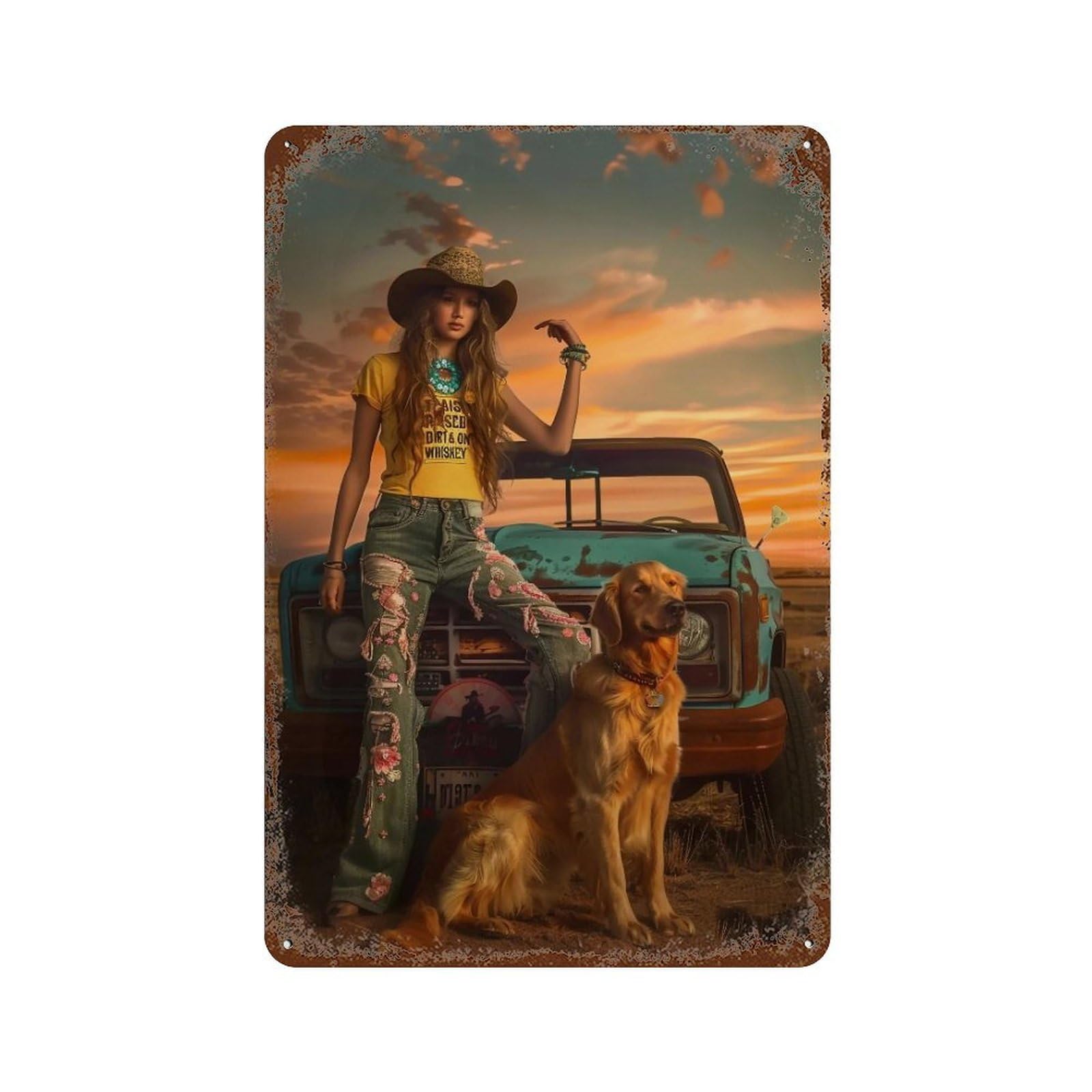 YHGERTKU Bohemian Western Cowgirl 04 Wall Art Retro Iron Vintage Metal Tin Sign Poster Modern Decor for Living Rooms Gift 30x20cm
