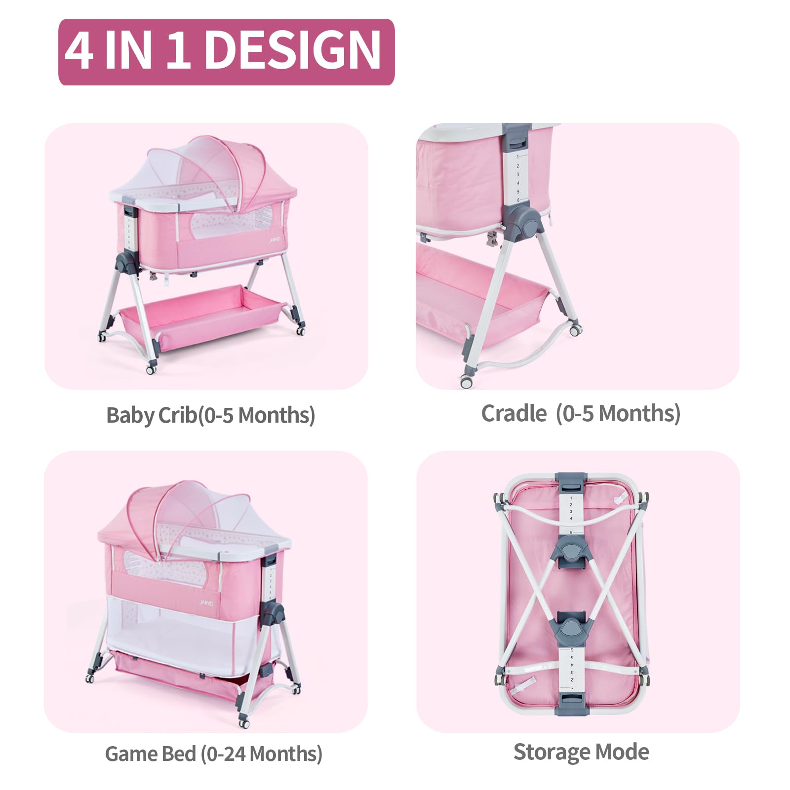 JMMD Baby Bassinets, 3 in 1 Bedside Sleeper, Baby Bedside