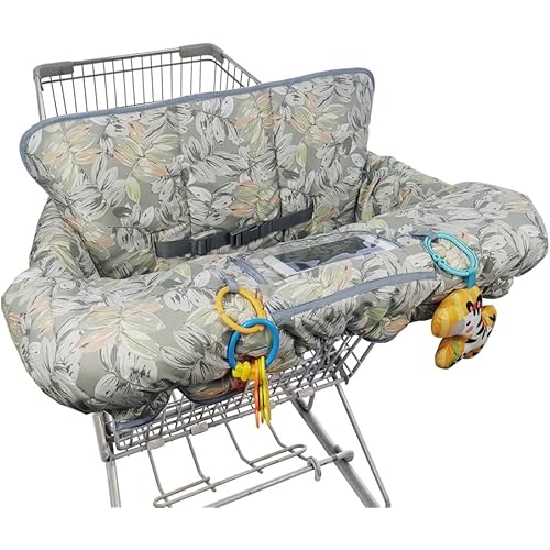 Shopping Cart Cover for Baby boy Girl, Multi-in-1 Cart Covers for Babies, Soft Padded Infant High Chair Cover, Machine Washable, Grocery cart seat Cushion Cover Grey Leaves