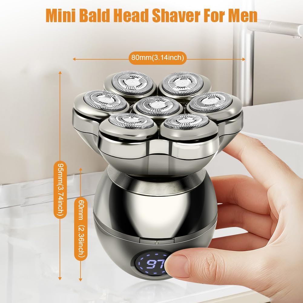 LOPHE 5 en 1 Rasoir Tete Chauve Homme, 7D Rasoir Électrique, Équipé de 7 Têtes de Coupe Flottantes, Type-C Tondeuse Crane Chauve Sans Fil, Sec Étanche IPX6, pour Hommes Chauves Avec Écran LED, A