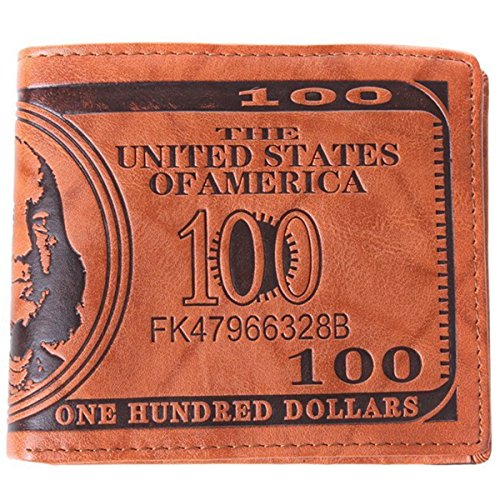 Men US Dollar Bill Wallet PU Leather Credit Card Photo Holder Bifold Billfold (Light Brown)2