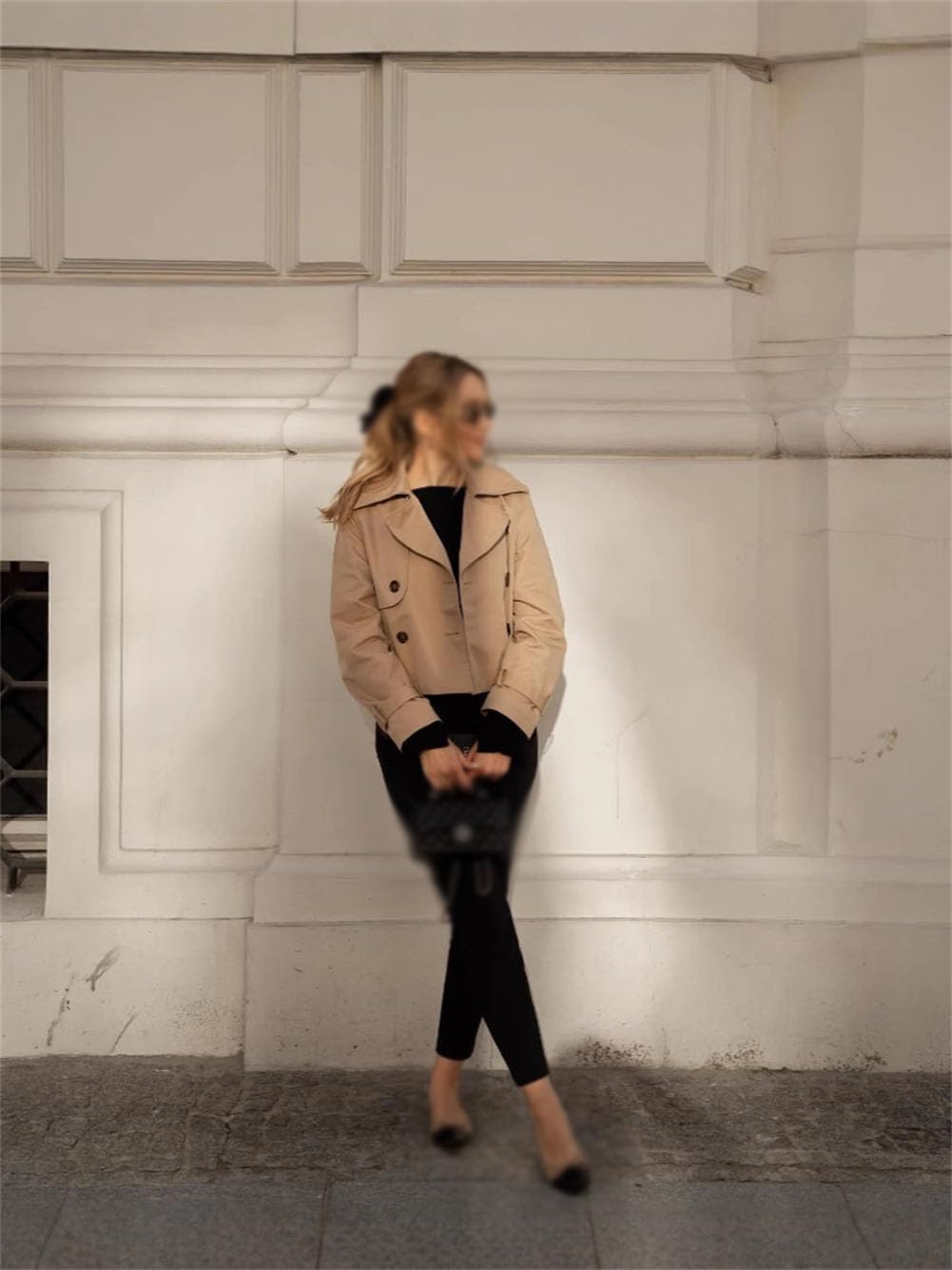 Gabardina corta para mujer, abrigo con solapa y botonadura doble, chaqueta corta para exteriores, chaquetas casuales de ajuste holgado