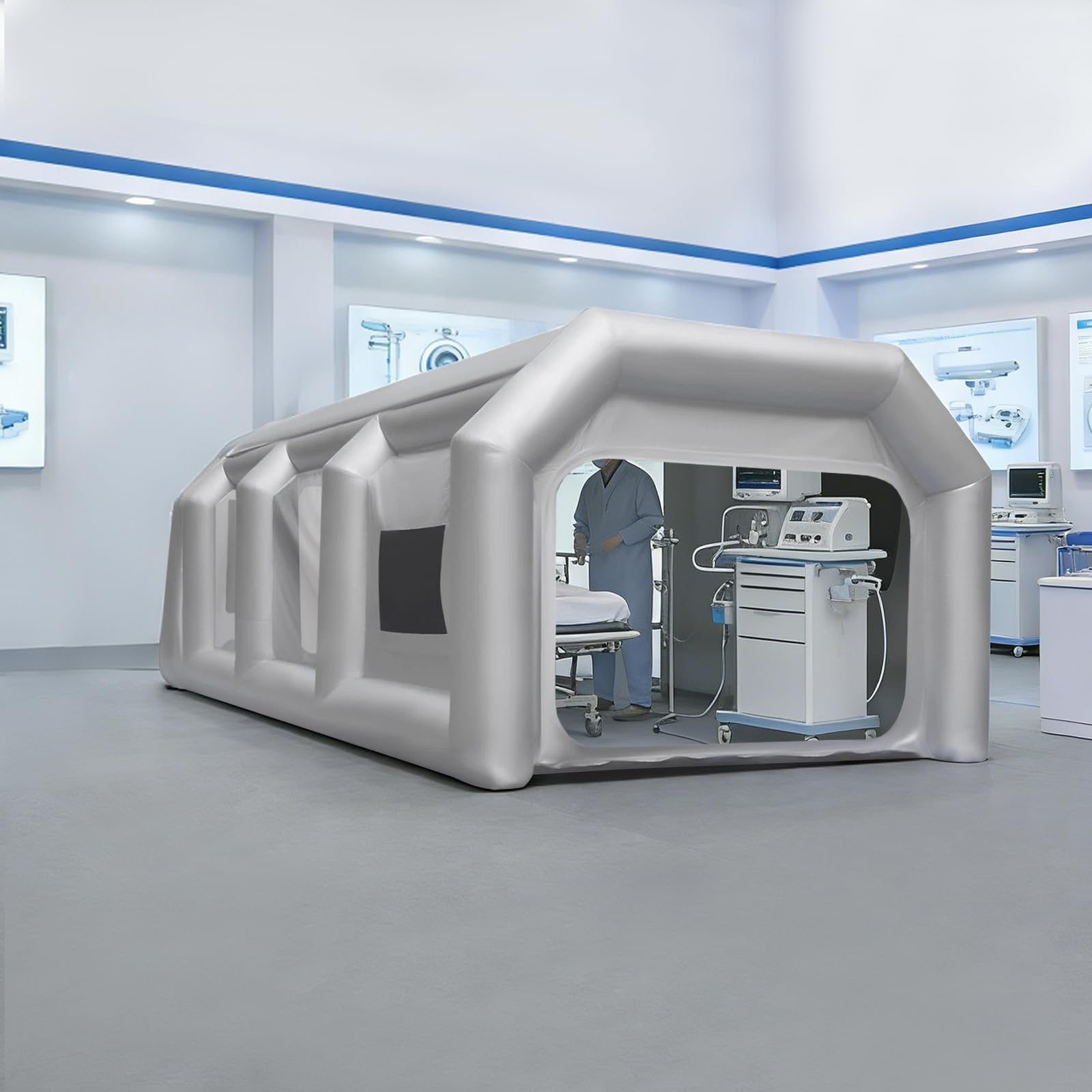 Portable Inflatable Paint Booth Grau Mit Filtern Abnehmbar Lackierzelt | Rechteckig,Maximale Inflationszeit 5 Min,Für Geschäftsdemonstrationen,Medizinische Hilfe Und Isolation,4 * 2.5 * 2.2m