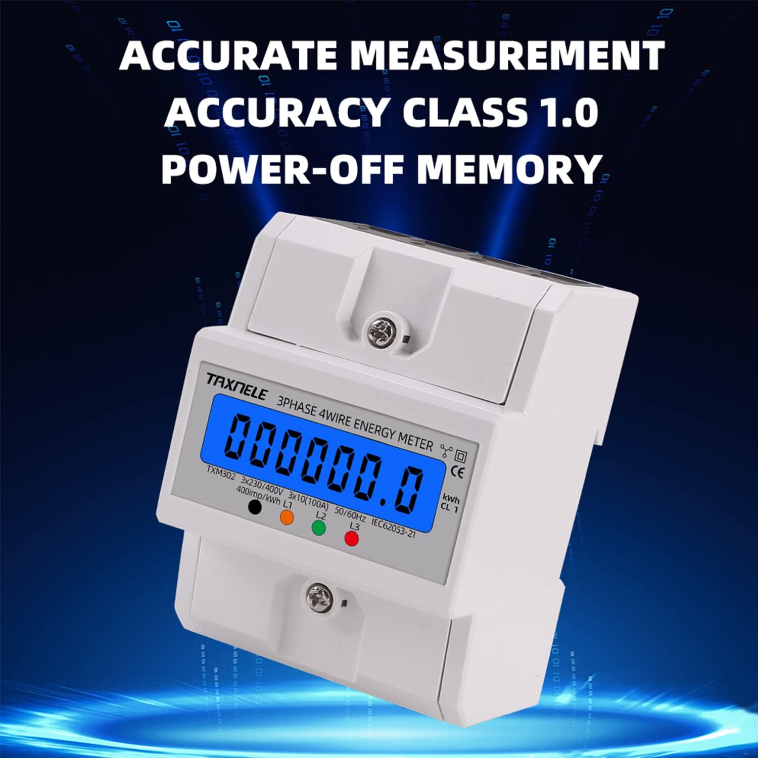 Digitaler Stromzähler, DIN-Schienen-Montage, dreiphasiger Stromzähler, vier Drähte, Wattmeter, Stromverbrauch, elektronisch, Wattmeter kWh 100 A AC 50 Hz 60 Hz LCD-Hintergrundbeleuchtung 380 V