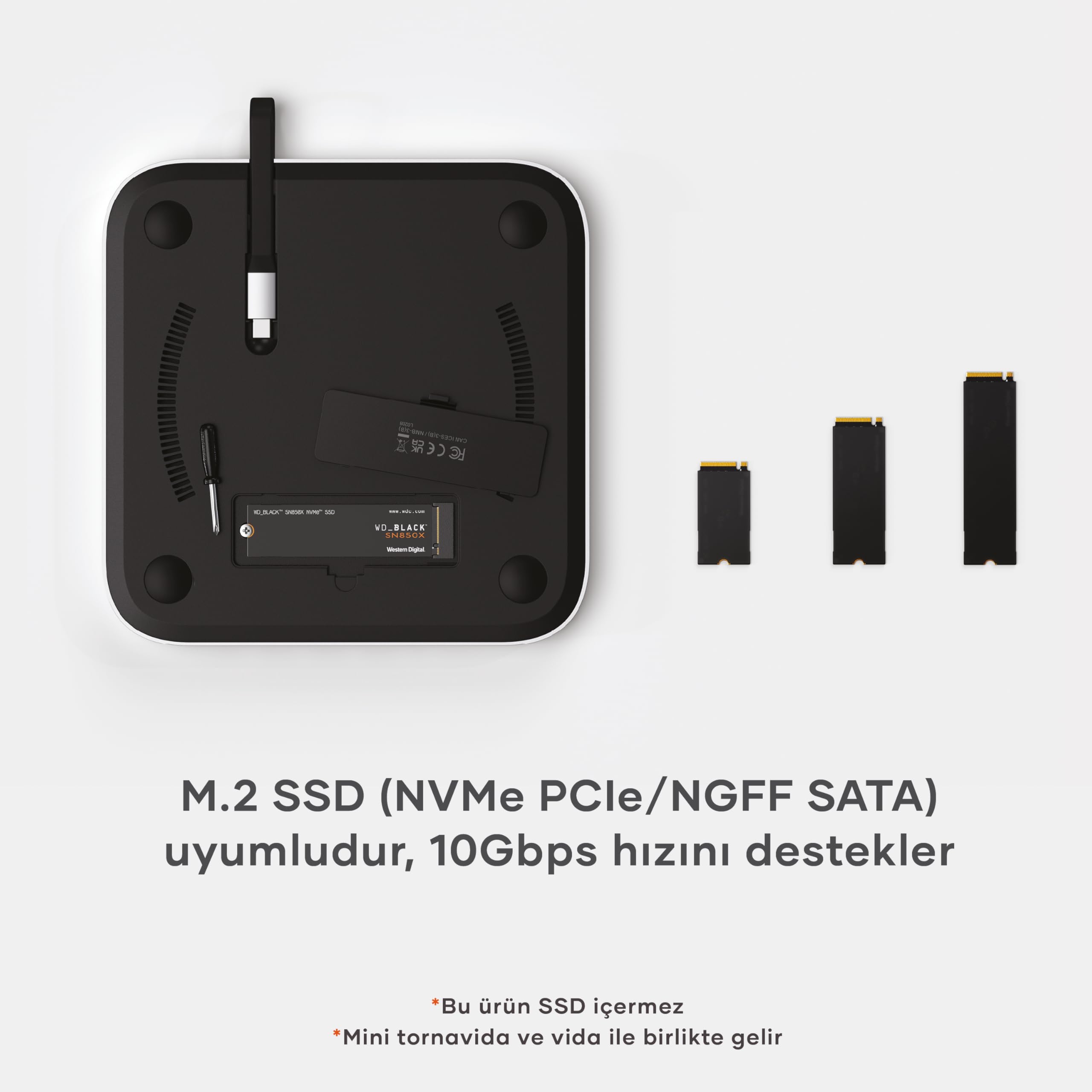 SATECHI MAC mini M1/M2 M.2 SSD 512GB付 SATECHI Mac Mini Hub ve Stand, NVME/SATA M.2 SSD Muhafazası, USB-C