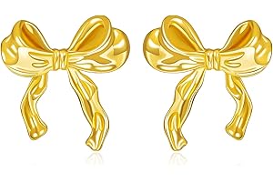 Gold Silver Bow Earrings Women Ribbon Stud Earrings