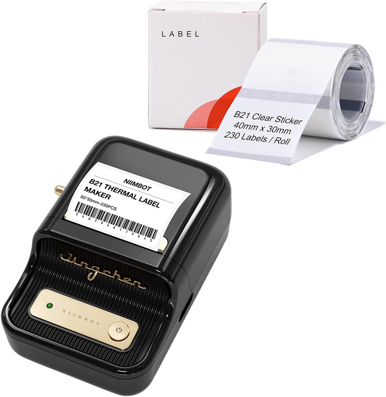NIIMBOT B21 Label Maker with 1Pack 50x30mm Label, and 1pack 40×30mm Clear Label