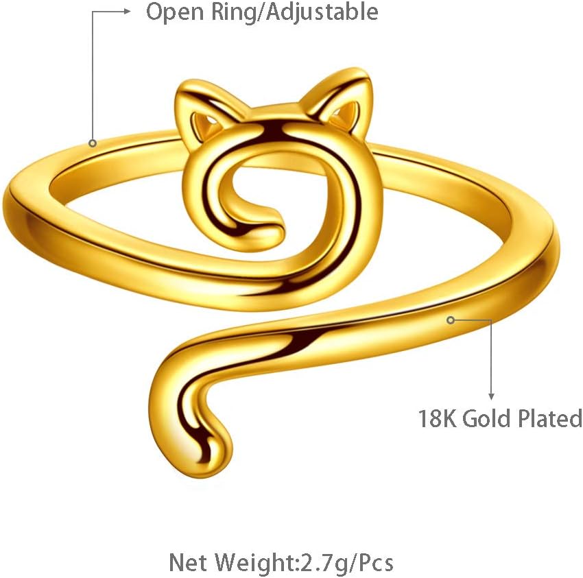 beautlace Cute Cat Adjustable Rings 18K Gold/Silver/Black Gun Plated Lovely Cats Animals Open Ring Jewelry for Women KR0029 - Image 6