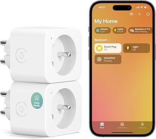 Meross Prise intelligente (Type E), prise WiFi 16 A compatible avec HomeKit, Alexa et Google Home, lot de 2 prises avec mesure de consommation d'énergie, contrôle vocal et contrôle à distance