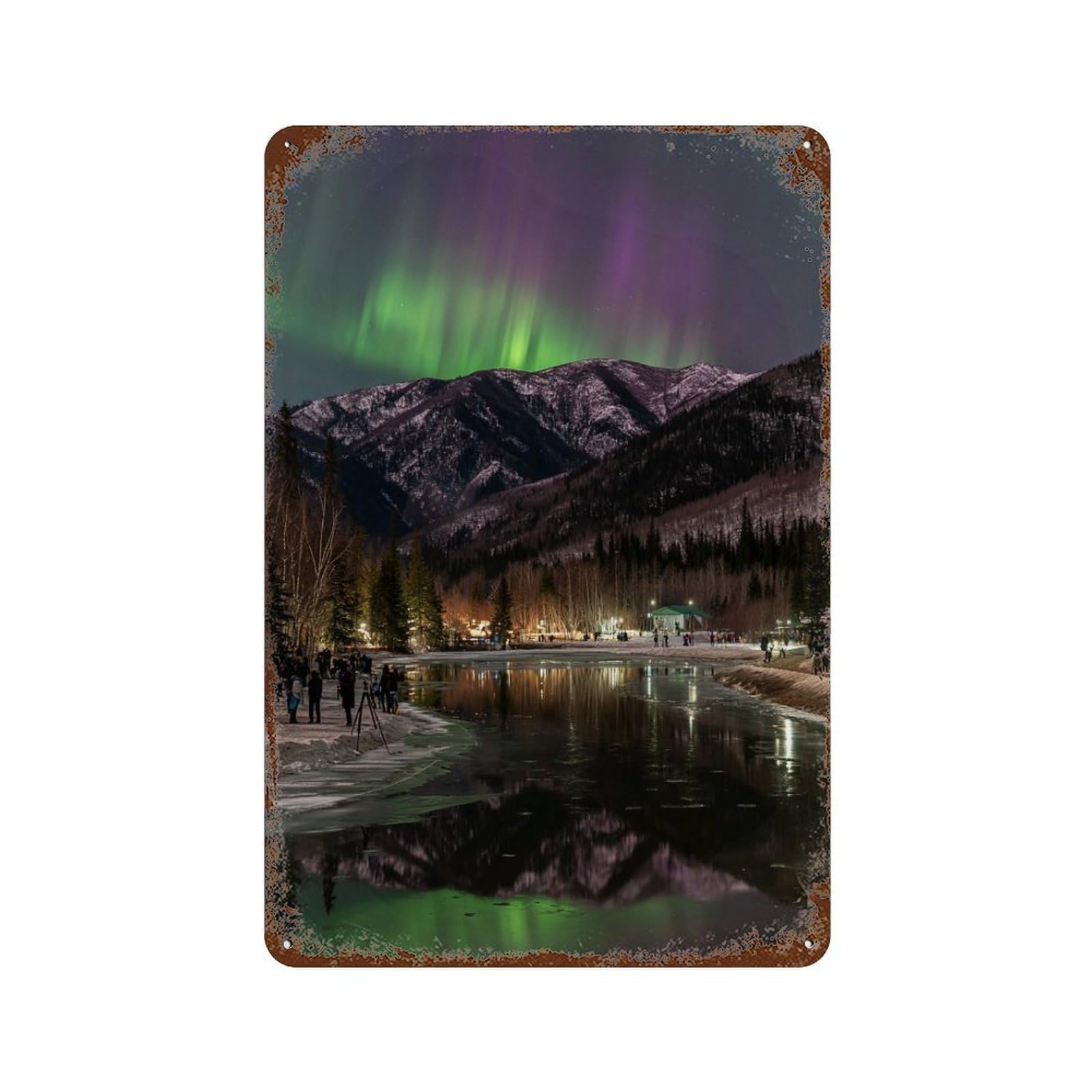 Northern Lights Reflection in Lake Retro Metal Sign 11.8"x7.9", Novelty Wall Decor for Garage, Pub Or Kitchen