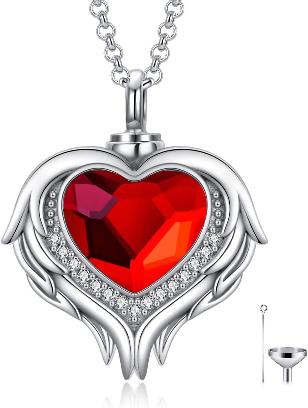 AOBOCO 925 Sterling Silver Angel Wing Heart Cremation Urn Necklace Holds Loved Ones Ashes, Memorial Keepsake Cremation Jewelry Necklace for Women