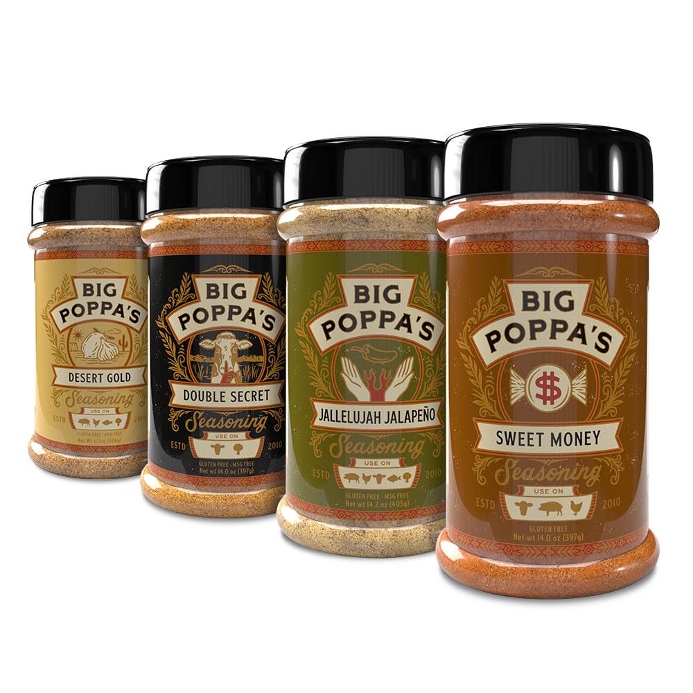 Big Poppa's Must Have BBQ Bundle (4-Pack) – Includes Sweet Money, Double Secret, Desert Gold, and Jallelujah Jalapeno Seasoning – Versatile,