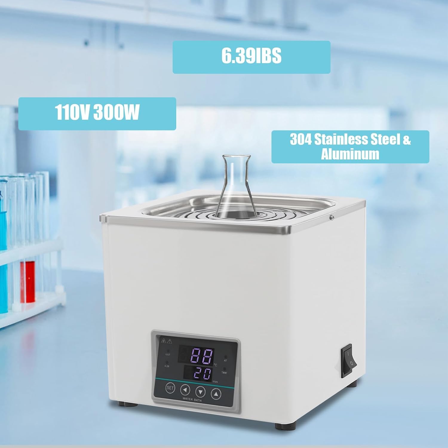 Calentador De Baño De Agua De Laboratorio De 300 W con Termostato Digital, Sensor De Protección contra Funcionamiento En Seco De 110 V, Interior De Acero Inoxidable Y Pantalla Led para