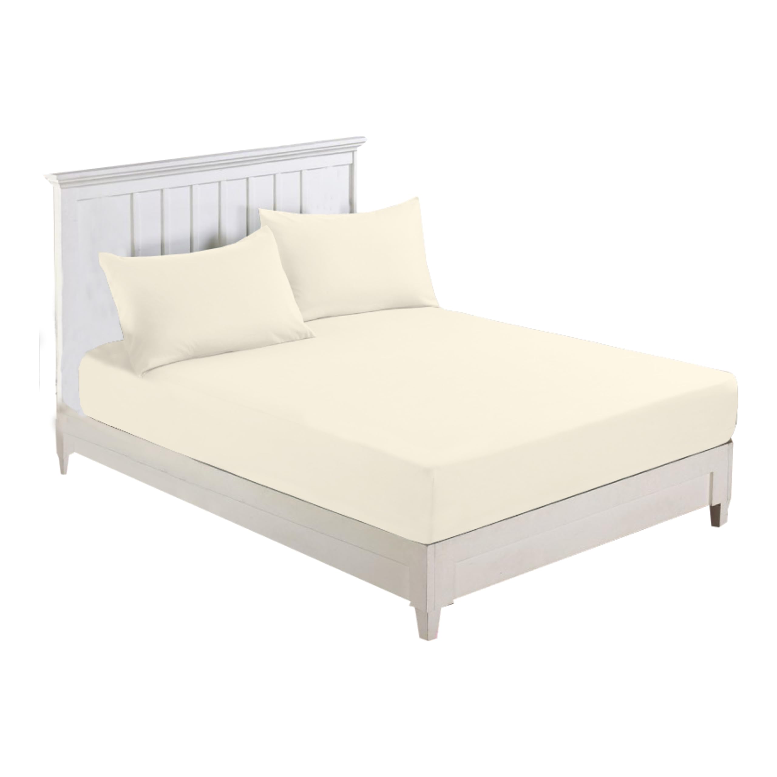 R&Z Plain Luxury Polycotton Fitted Sheet Single, Double, King, Super King, 4FT (Cream, Small Double 4ft)