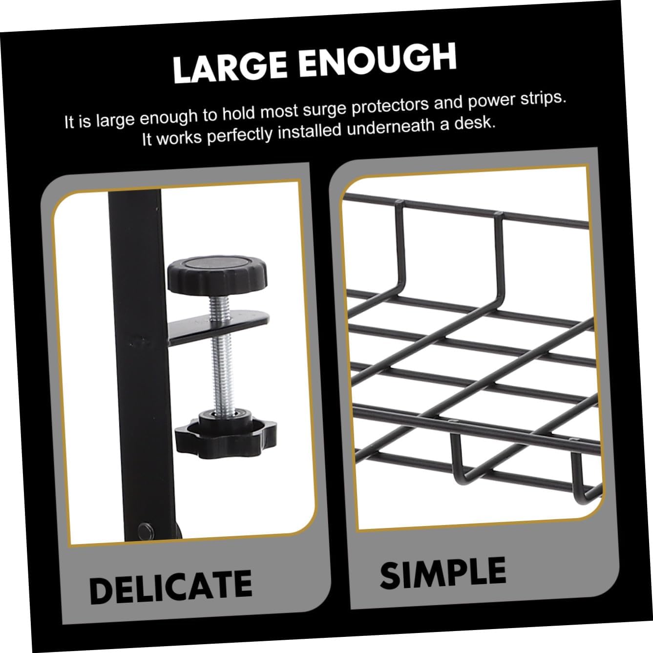 Desk Cable Management Rack No Drill Cable Tray Wire Organizer Holder for Office Home Desk Cord Storage 500mm Black