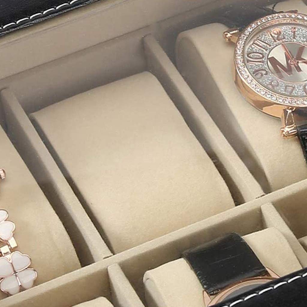 Caja de reloj de piel sintética para hombre con tapa de cristal