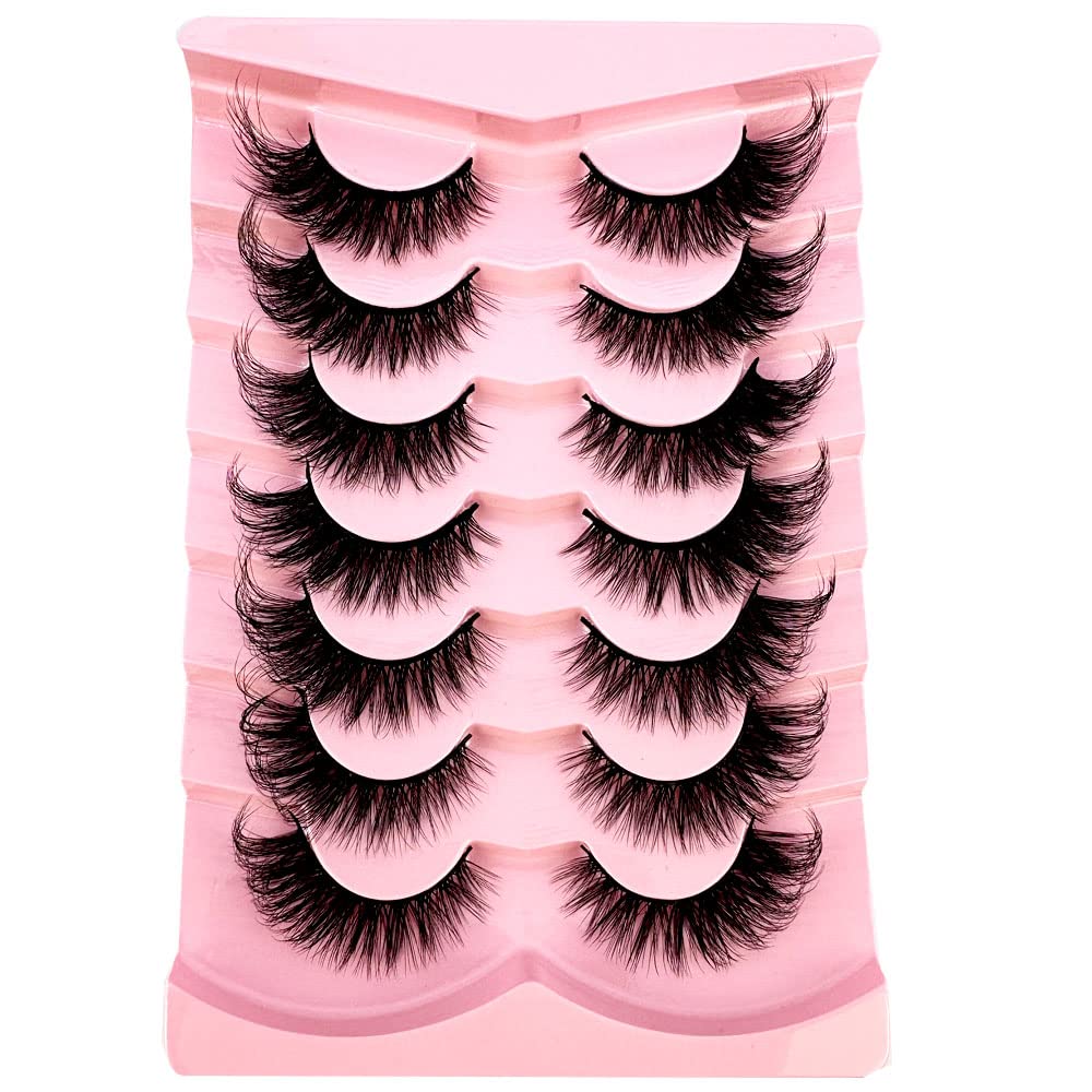HBZGTLAD 7Pairs Segmented Half Lashes manga Lashes 3D Clear Band Lashes Natural Look Wispy Mink Lashes Fluffy Cat