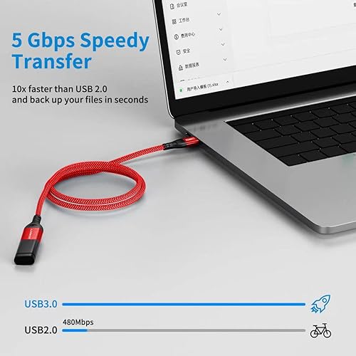 Miniatura 4 de Cable de extensión USB 3.0 de 3.3 pies + 3.3 pies, paquete de 2 unidades, cable de extensión USB de sincronización de datos de 5 Gbps USB tipo A