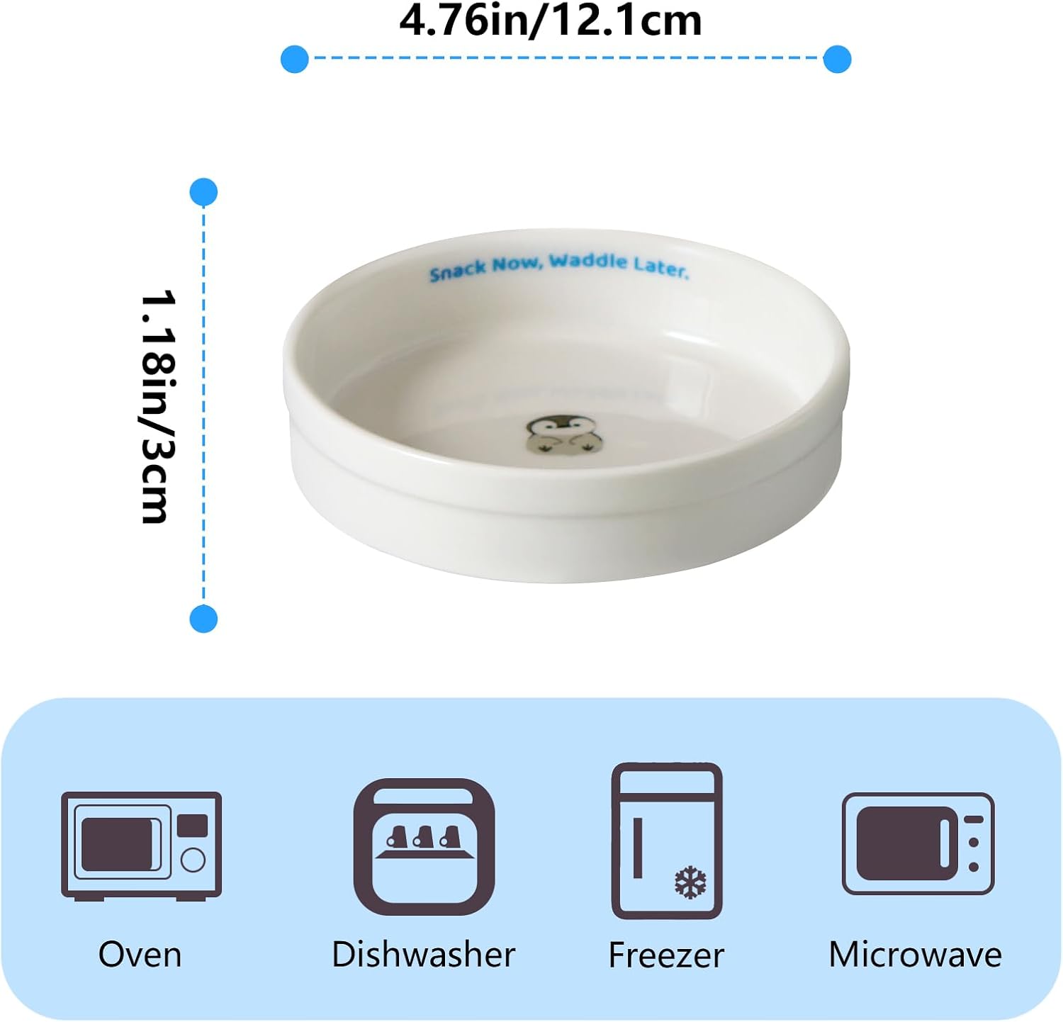 Cinf Ceramic Set of 2 Pet Raised Footed & Snack Bowl with Funny Penguin Design and Non-Slip Silicone Pads