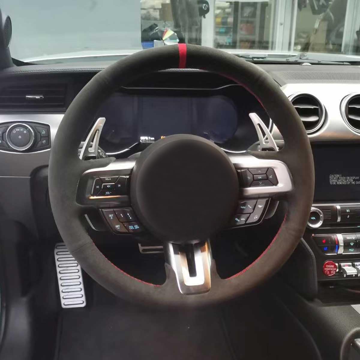 Car Steering Wheel Cover for 2015 Ford Mustang GT Premium Preformance 6-Speed 2019 ECO Boost 2018 2016 Convertible v6 PP1 Bullitt 2020 Customized Hand Stitch Wrap Custom Fit Black Suede
