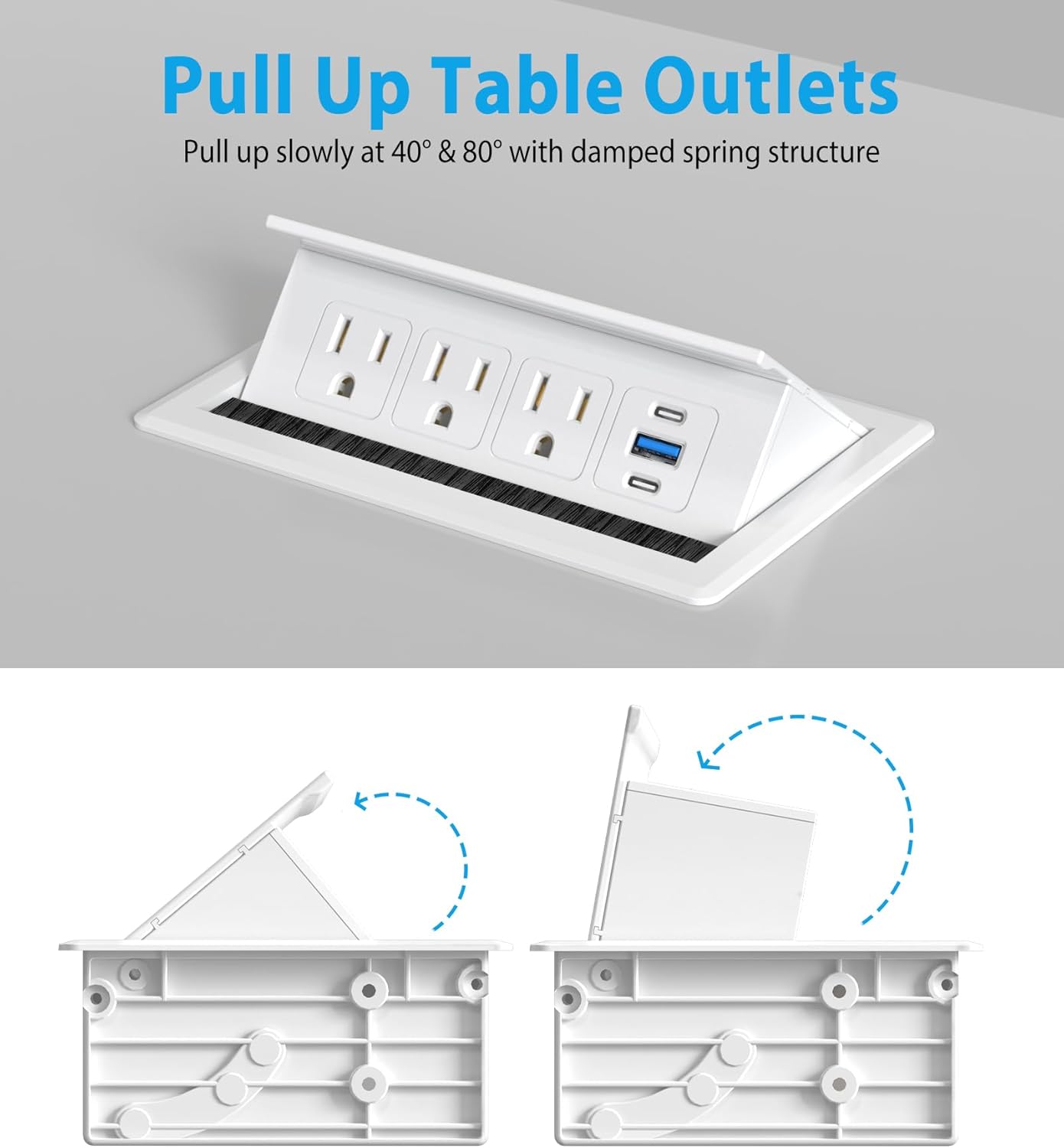 Recessed Conference Table Power Hub with 20W USB-C PD Fast Charging, Flush Mounted for Desks, Kitchens & RVs, 6FT Power Cord (White)