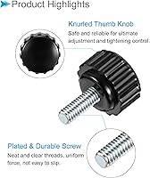 Vista 4 de Perillas de sujeción moleteadas, rosca macho M4 x 0.394 in, cabeza de 0.630 in, pomos de plástico termoestable para tornillo de pulgar negro