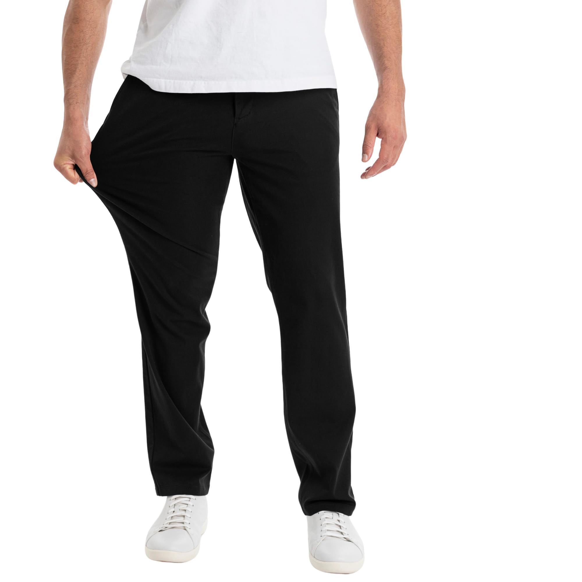 Pantalones chinos elásticos en 4 direcciones para hombre, corte recto, parte delantera plana, pantalones casuales con cintura elástica
