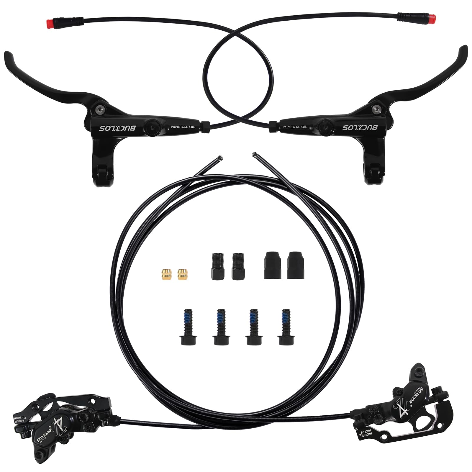 Set di freni a disco idraulici a 2 pin, 4 pistoni, parte anteriore sinistra 1150 mm, posteriore destra 1950 mm, lega di alluminio, per mountain bike, scooter, mountain bike (pre-Bled)