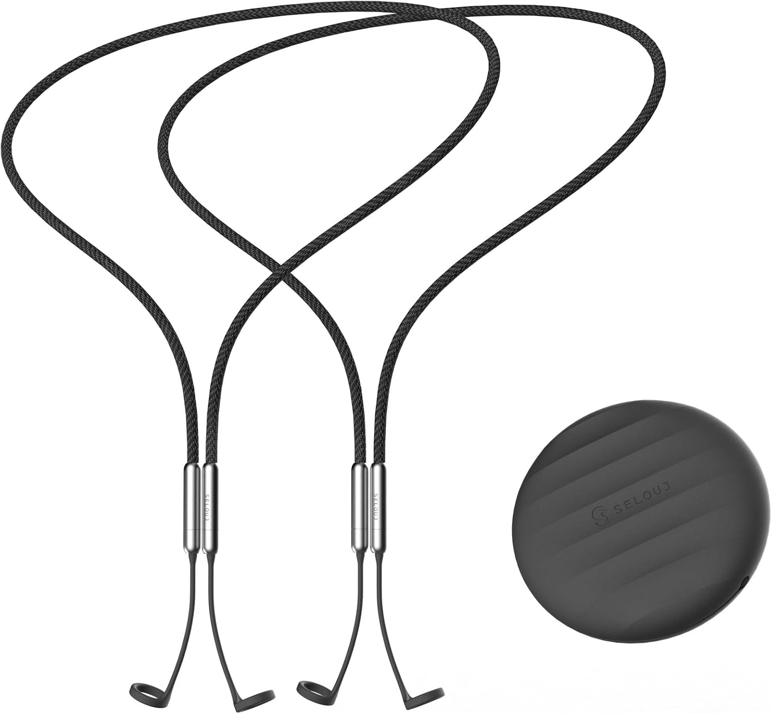 Earplug Lanyard with Magnetic Safety Cord – 2 Pack Silicone Anti-Loss Strap with Case | Tug-Resistant, Quick Access, Easy to Install | Compatible with Earplugs, Earbuds, Earphones, Black