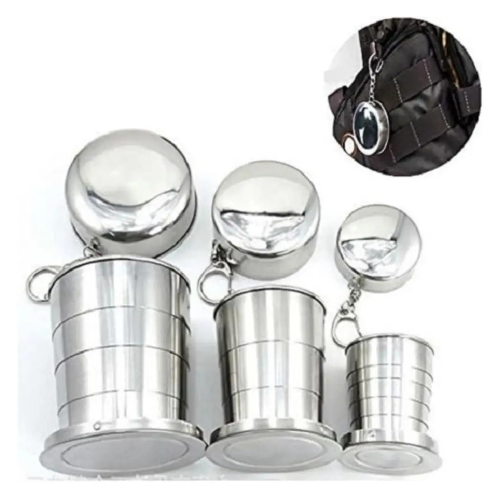 Bicchiere Acciaio Inox Pieghevole Tazza pieghevole in acciaio inossidabile | Tazza da campeggio portatile di 3 dimensioni Tazza telescopica da esterno pieghevole impilabile