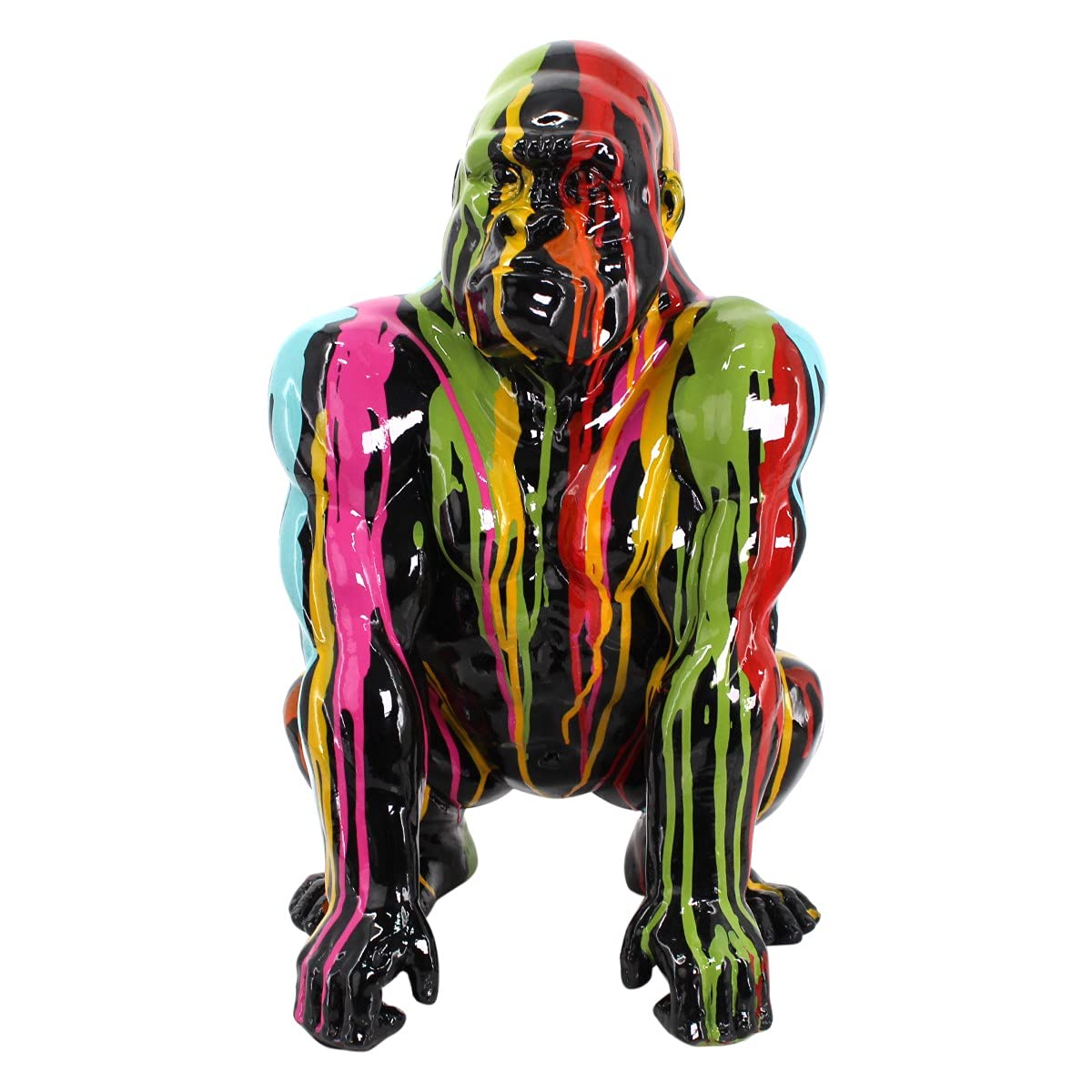 CAPRILO. Figura Decorativa de Resina Gorila Multicolor Grande. Adornos y Esculturas. Animales. Decoración Hogar. Regalos Originales. 27 x 26 x 45 cm