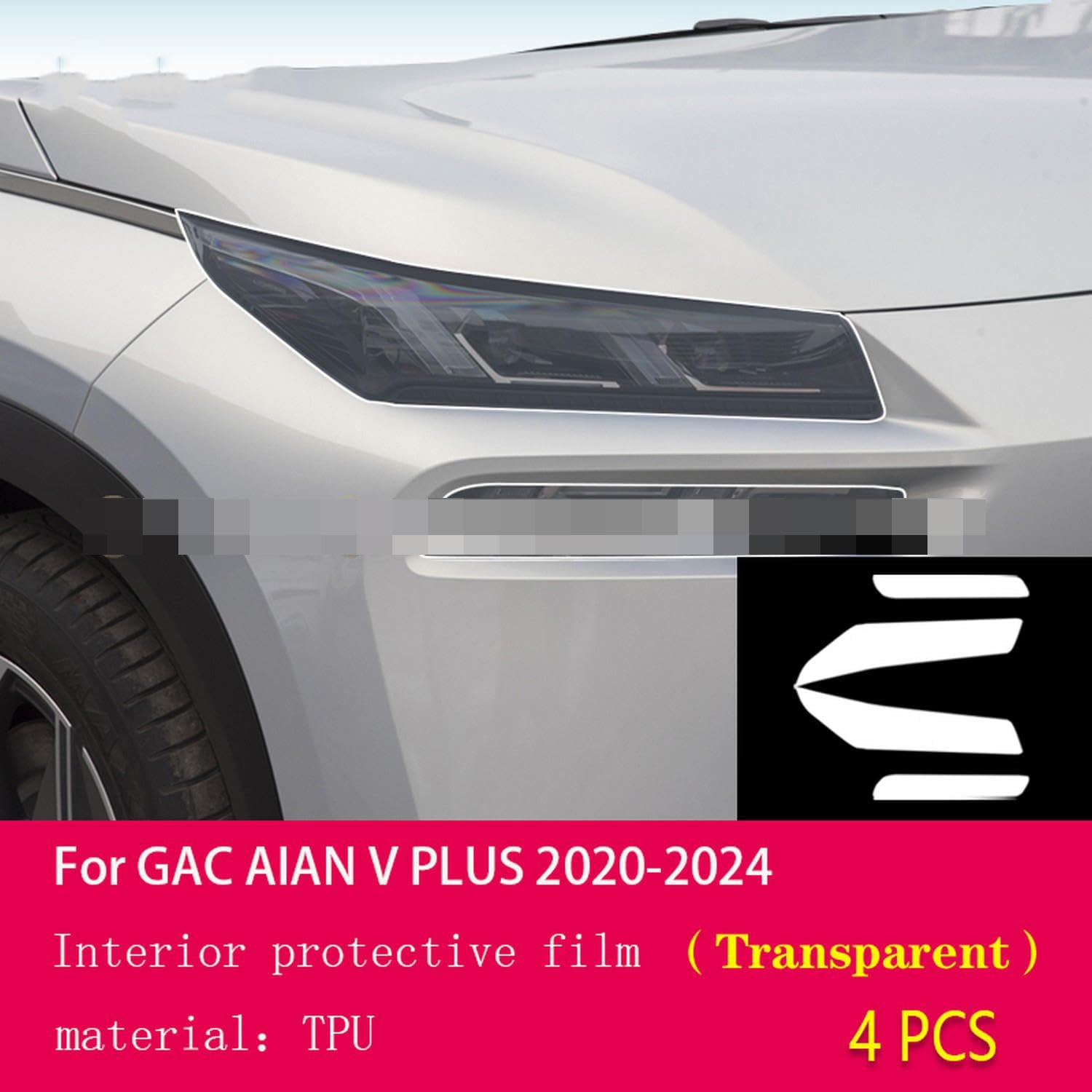 Car Exterior Film TPU PPF Headlamps Protective Film Anti Scratch Repair Membrane Smoked Headlight，for GAC Aion V Plus 2020-2024