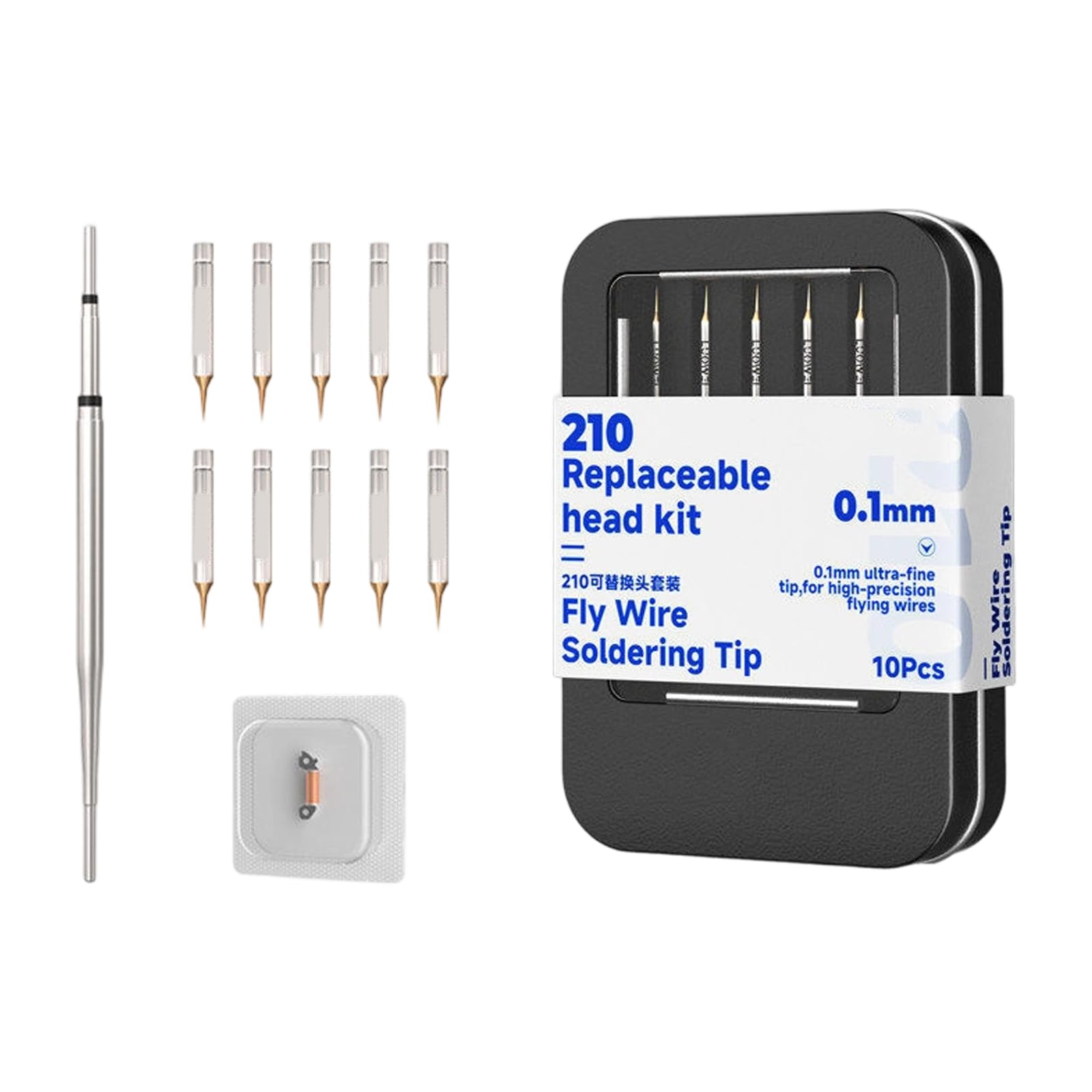 Kaeltsyn Straight Point 0.1Mm C210 Soldering Head Set For Fly Wire Work, 10 Replaceable Fine Point Heads With Heat Insert For Phone Board Service Phone Board Service Soldering Head Set