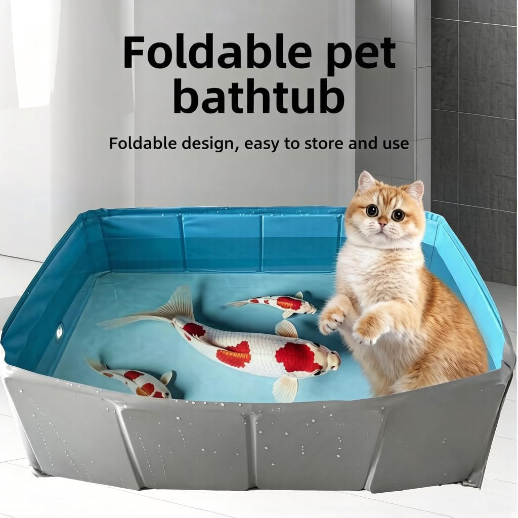 Foldable Pet Bath Tub for Dogs & Cats - Portable Collapsible Grooming Tub with Drain Hole, Non-Inflatable Waterproof Washing Basin & Pool for Bathing Small to Medium Pets, Indoor Outdoor Use