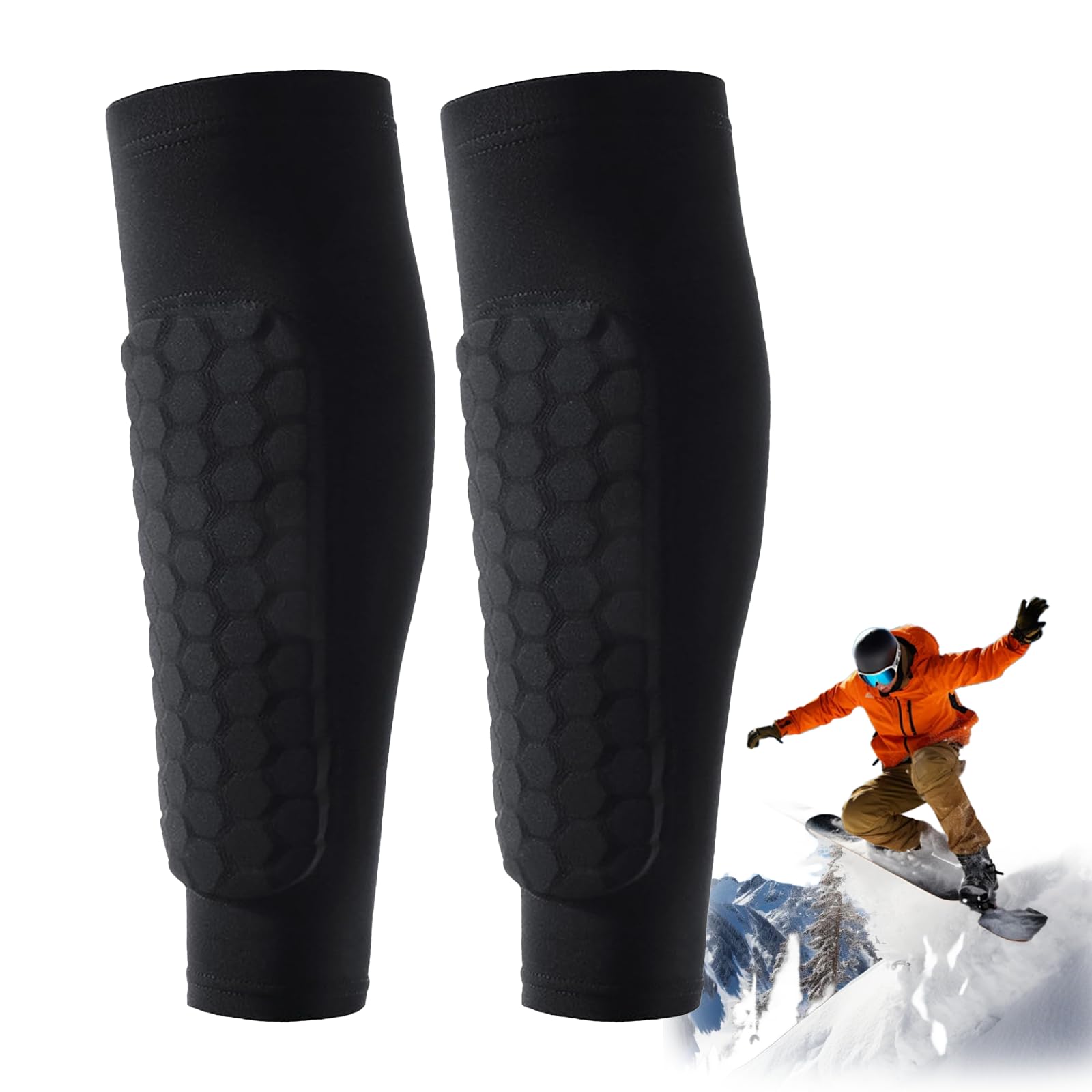 Shin Defender Skiing, Ski Shin Guard, Ski Shin Pads, Shin Protectors for Skiing, Skiing Shin Protectors, Shin Pads Skiing, Ski Boot Shin Protectors with Honeycomb for Skiing, Soccer (Black, M)