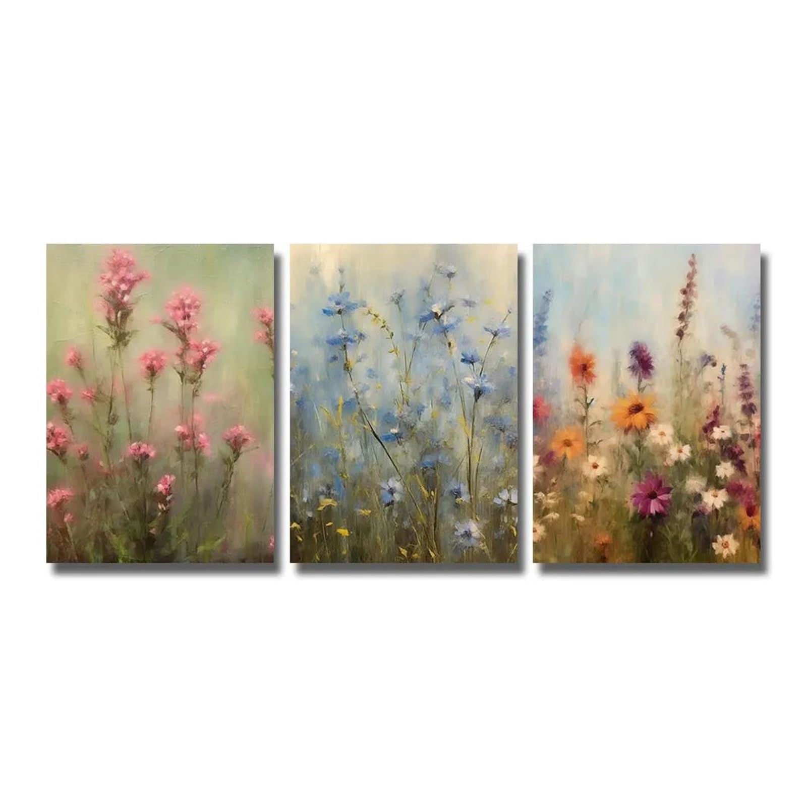 Tableau Déco Nature 3 pièces bleu rose 30x40 cm style boho vintage pour salon