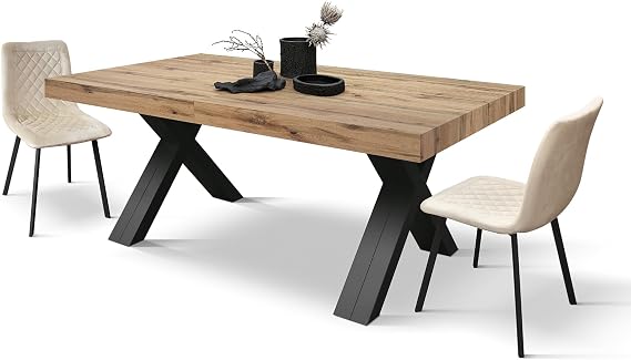 PAZZO DESIGN Roberta Extendable Table Living Room Table Kitchen Table Rustic Oak Black X-shaped Legs from 180 to 480 cm Made in Italy - id_2005