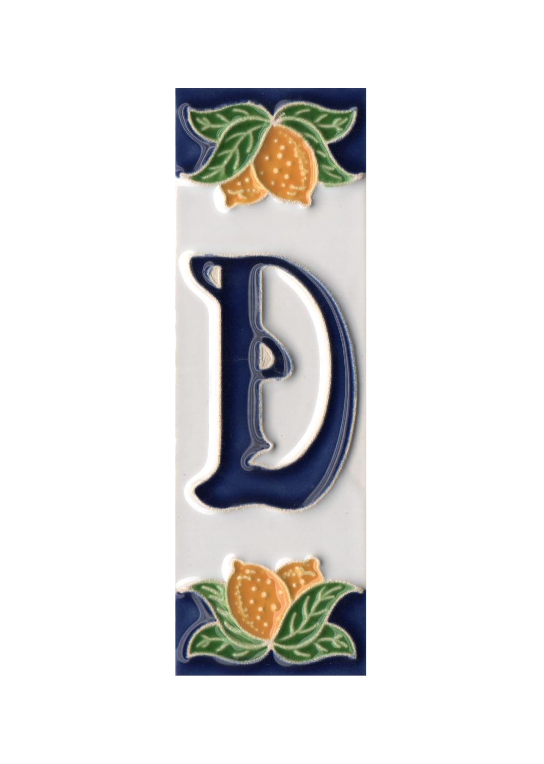 House Numbers, Italian Ceramic Numbers & Letters Tiles, Lemon Design, Tile Size: 10cm x 3.3 cm (Letter F) (Letter D tile) โ image 1