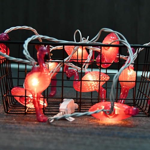 Miniatura 6 de Guirnalda de luces de flamenco rosa con 10 luces de flamenco rosa, luces decorativas temáticas de verano para campamento, tienda de campaña, boda,