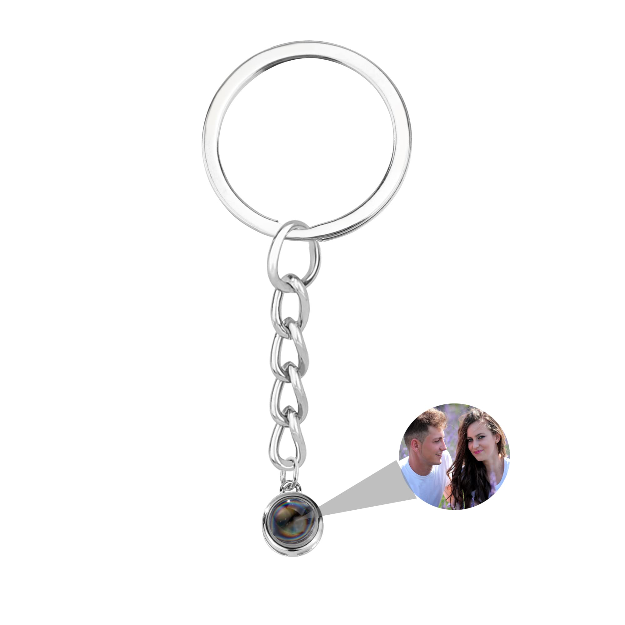FPFPF Personalized Custom Photo Picture Keyring Necklace ，Personalised Photo Keychain Custom Photo Projection Keyring with Picture Inside Circle Photo Keyring for Women Men(Silver)