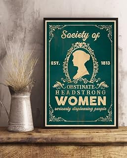 Retro Metal Tin Sign 8 X 12 Inches Society of Obstinate Headstrong Women Jane Austen Poster Jane Austen Fan Pride and Prejudice Print Art Feminist Funny Wall Decor Novelty Decorative Crafts