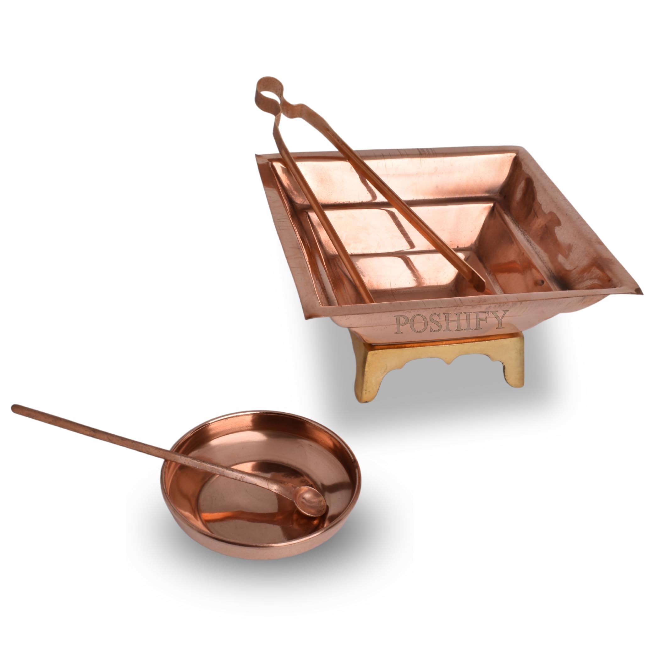 POSHIFY Brass Pooja Hawan Kund - Complete Puja Set with Spoon, Bowl, Stand, and Thong for Home Rituals and Traditional Indian Pujas-image-30