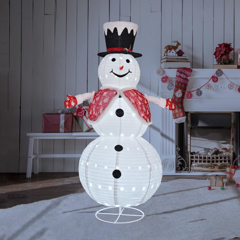 6FT Snowman Outdoor Christmas Decorations with 190 LED Lights，Lighted Snowman with Top Hat   Vest   Glove for Xmas Indoor and Outdoor Lawn Garden Yard Holiday Decor