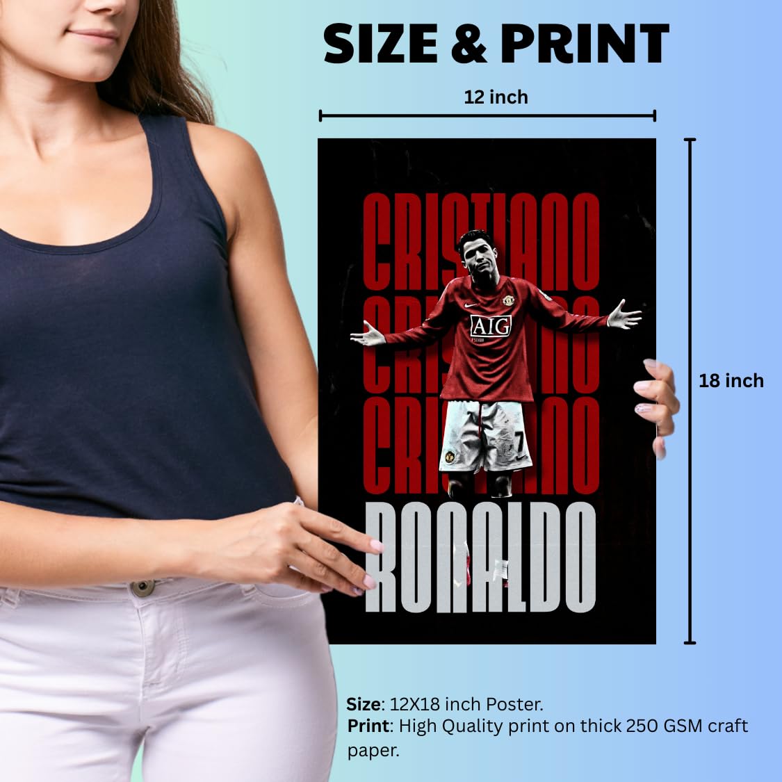 Good Hope Footballer Ronaldo Poster 12x18 Inch, Players Motivational wihtout frame Posters, Footballers without framed Posters Real Madrid, Juventus, Manchester United Football Player Poster for wall decor, Living room, Dining hall decoration, Kitchen, Sports Room, Bedroom, Office, Gym 1
